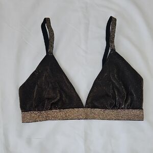 Colsie Metallic Black Triangle Bralette with Gold Band